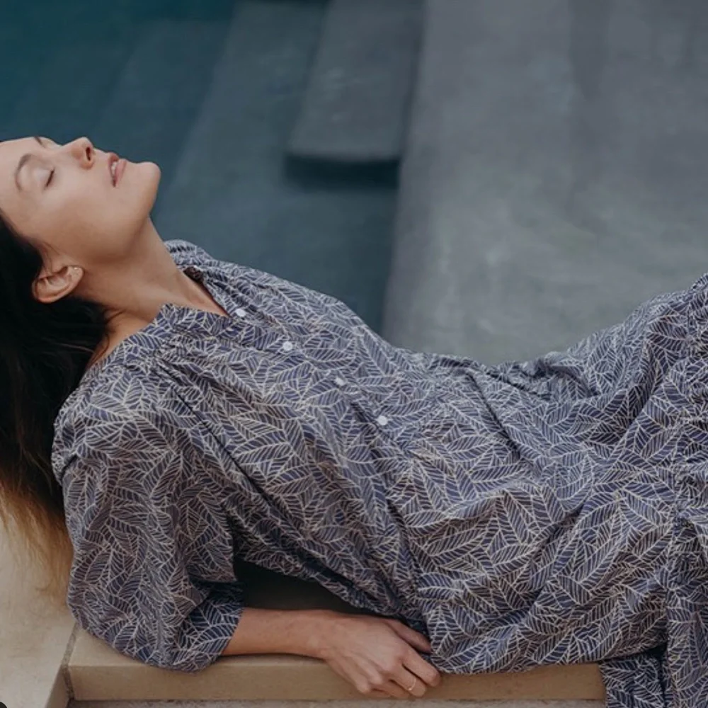 Esby Callie Dress - Denim Palm Leaf Small New With Tag - Picture 3 of 8